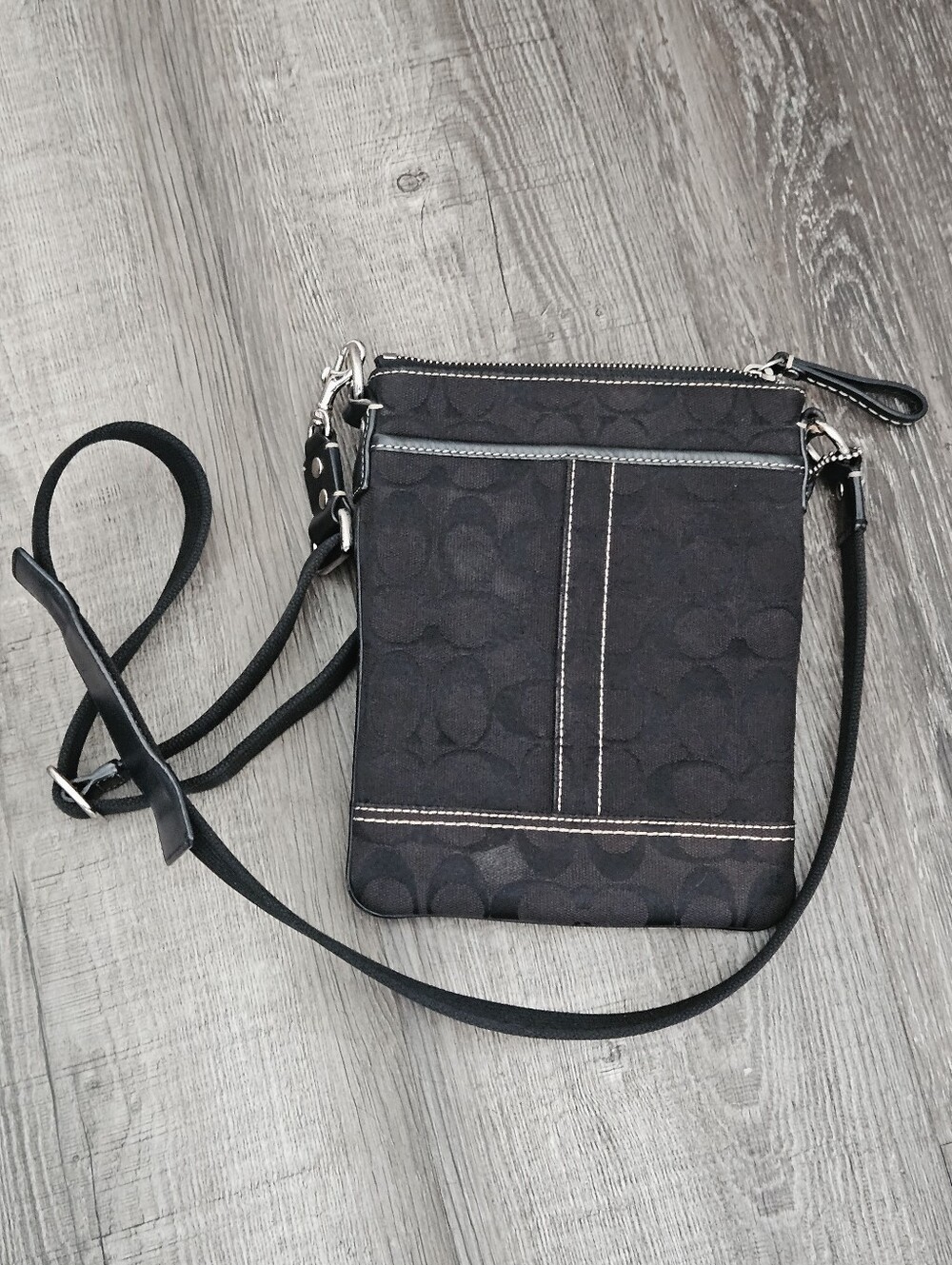 Coach Vintage Signature monogram canvas crossbody bag black silver-tone hardware